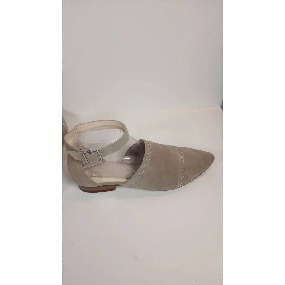 Nine West Taupe Suede Studded Slingback Heels Pointed Toe Low Block Heel 8M